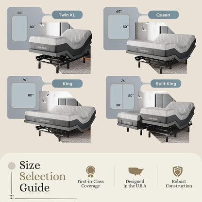 Sven & Son King Adjustable Bed Base Frame + 12” Luxury Cool Gel Memory Foam Mattress, Head up Foot Up, USB Ports, Zero Gravity, Interactive Dual Massage, Wireless, Classic (King)