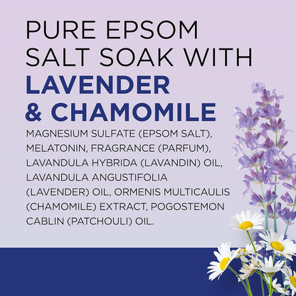 Pure Epsom Magnesium Salt Soak, Sleep Blend with Melatonin, Lavender & Essential Oils, 3 Lb (Pack of 4)