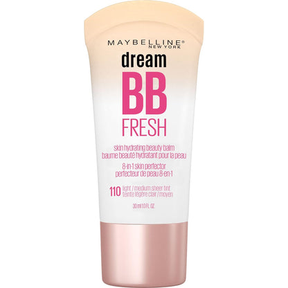 Maybelline Dream Fresh Skin Hydrating BB Cream, 8-In-1 Skin Perfecting Beauty Balm with Broad Spectrum SPF 30, Sheer Tint Coverage, Oil-Free, Light/Medium, 1 Fl Oz